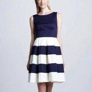 Kate Spade ♠️ Celina Sleeveless Navy Stripe A-line Pleated Fit & Flare Dress, 14
